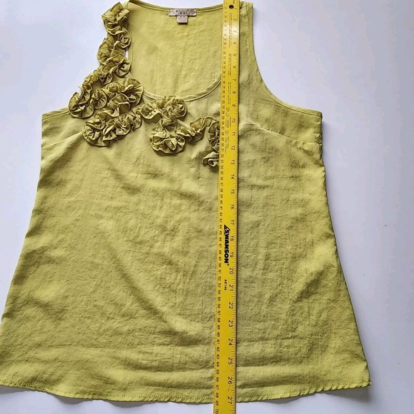 XXI Chartreuse Tank Top Womens Medium Ruffle Flower Yoke Sleeveless‎ Yellow Lime - Picture 13 of 16